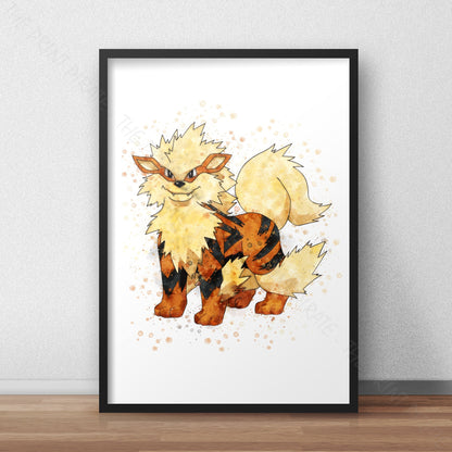 Pokemon 'ARCANINE' Watercolour Splash Wall Art Print