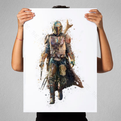 Star Wars 'THE MANDALORIAN' Watercolour Splash Wall Art Print