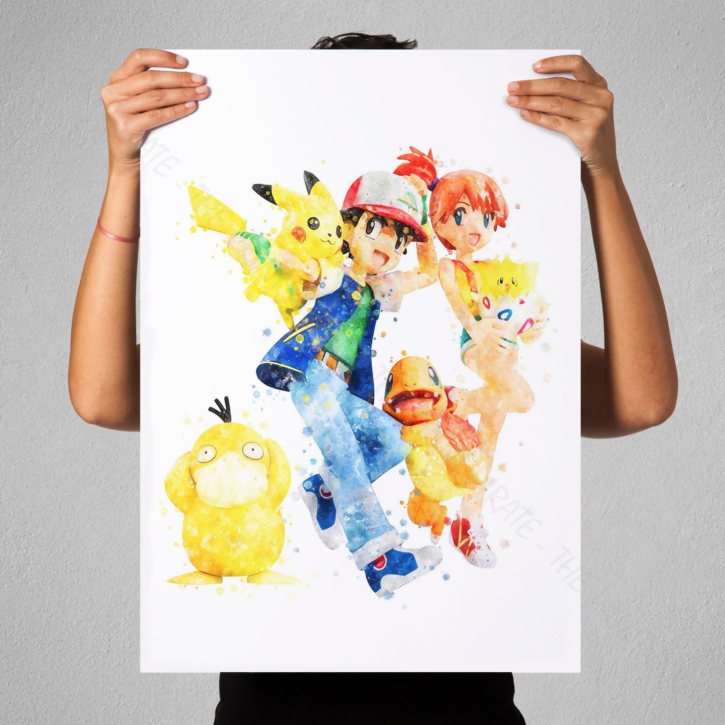 Pokemon 'ASH, MISTY AND FRIENDS' Watercolour Splash Wall Art Print