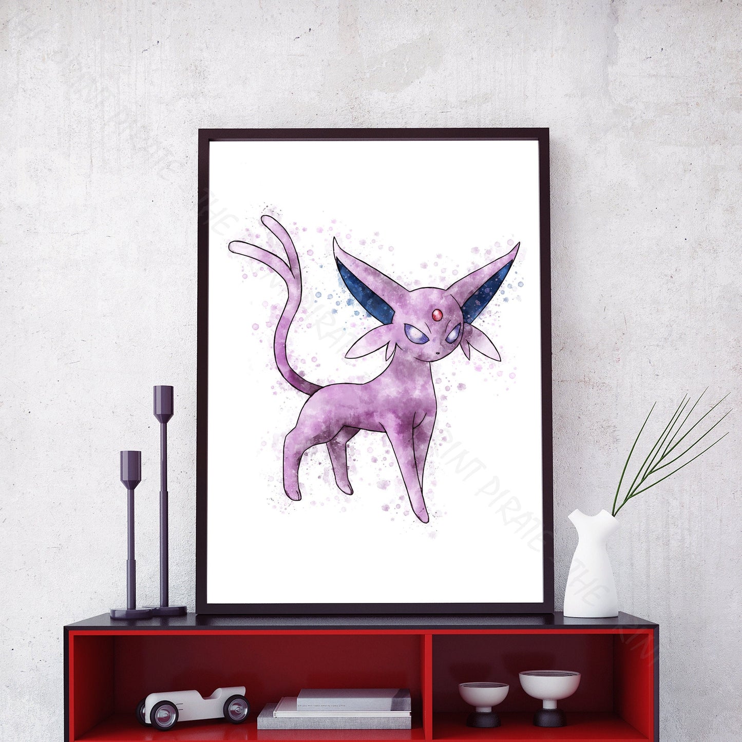 Pokemon 'ESPEON' Watercolour Splash Wall Art Print