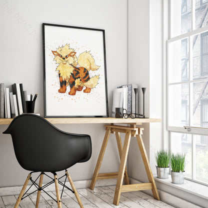 Pokemon 'ARCANINE' Watercolour Splash Wall Art Print