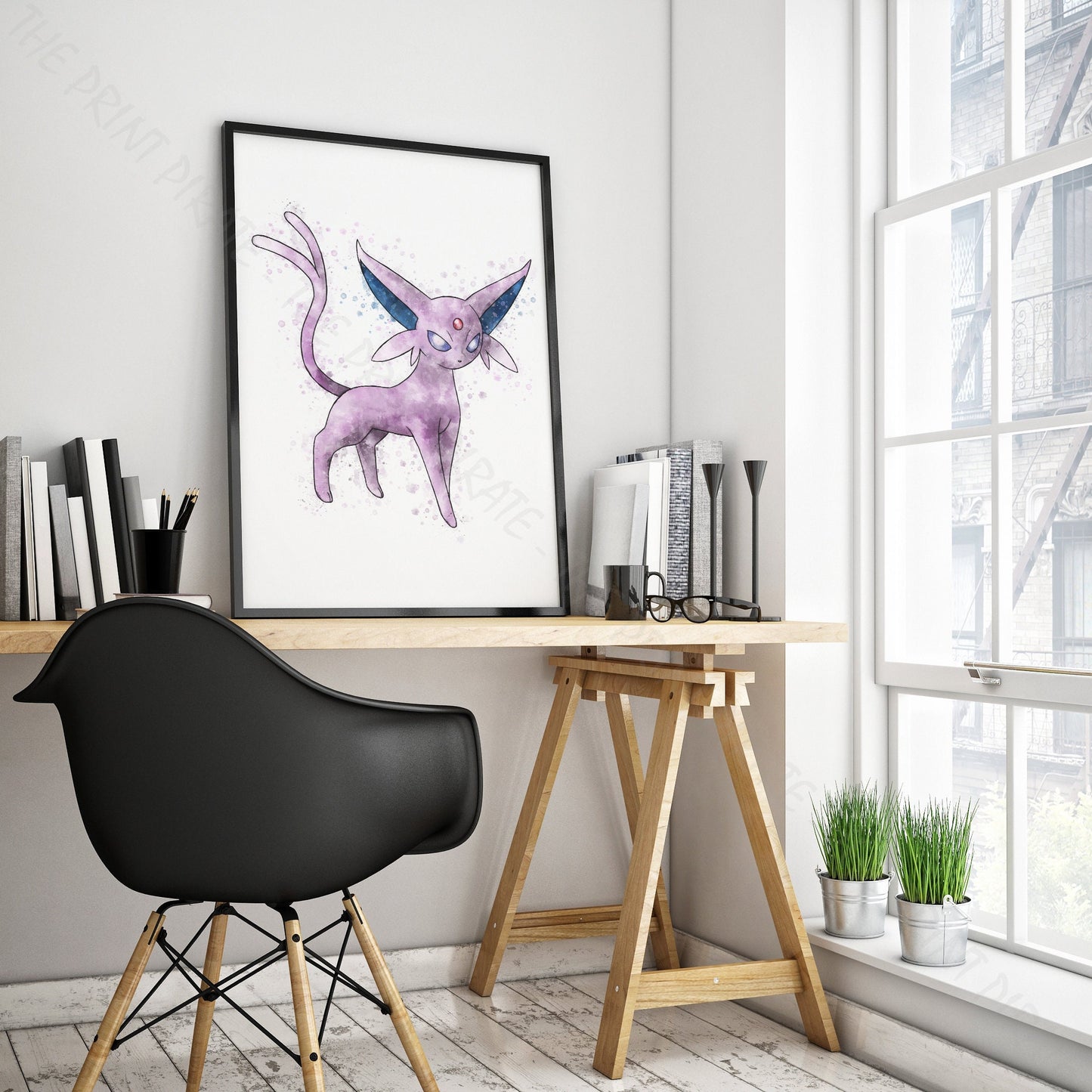 Pokemon 'ESPEON' Watercolour Splash Wall Art Print