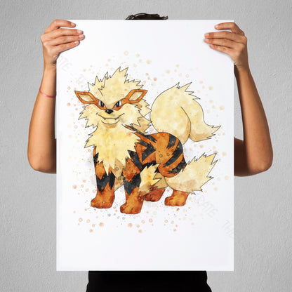 Pokemon 'ARCANINE' Watercolour Splash Wall Art Print