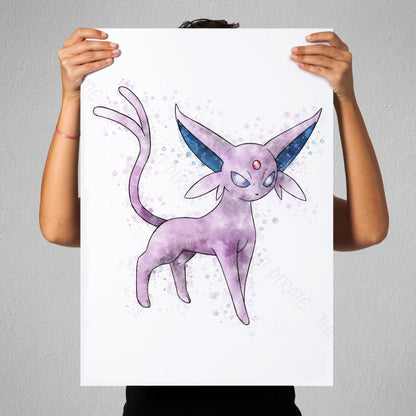 Pokemon 'ESPEON' Watercolour Splash Wall Art Print