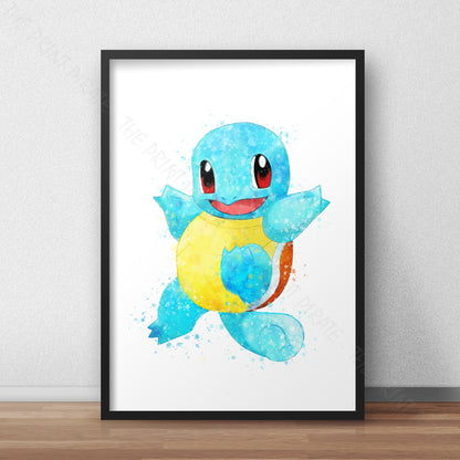 Pokemon 'SQUIRTLE' Watercolour Splash Wall Art Print