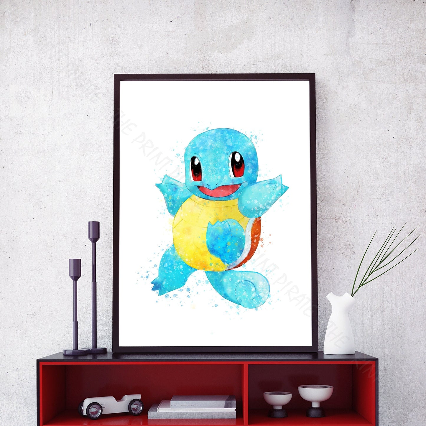 Pokemon 'SQUIRTLE' Watercolour Splash Wall Art Print