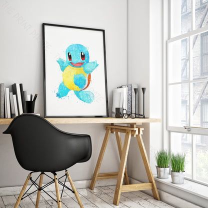 Pokemon 'SQUIRTLE' Watercolour Splash Wall Art Print