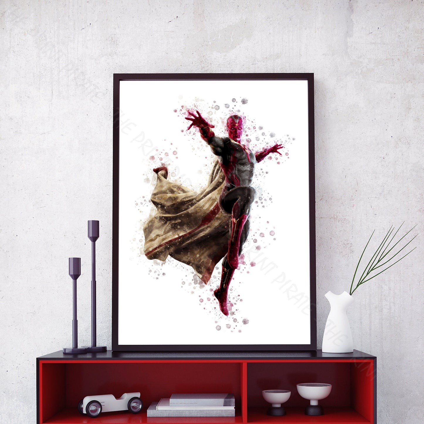 Superhero 'VISION' Marvel Watercolour Splash Wall Art Print