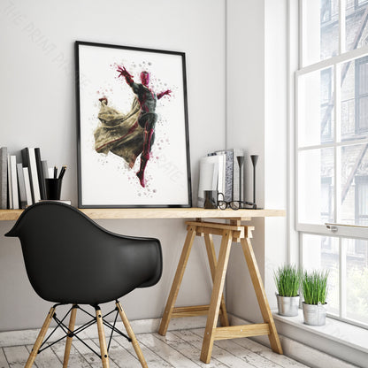 Superhero 'VISION' Marvel Watercolour Splash Wall Art Print