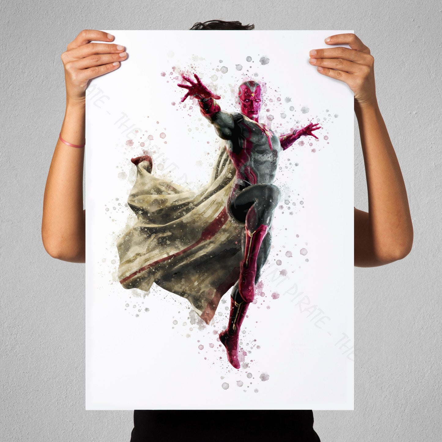 Superhero 'VISION' Marvel Watercolour Splash Wall Art Print