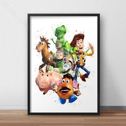 Disney Pixar 'ANDY'S TOYS' Toy Story Watercolour Splash Wall Art Print