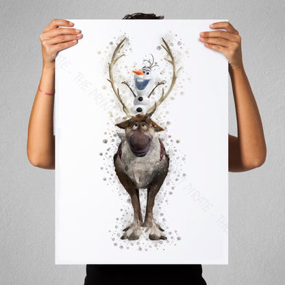 Disney 'SVEN AND OLAF' Frozen Watercolour Splash Wall Art Print