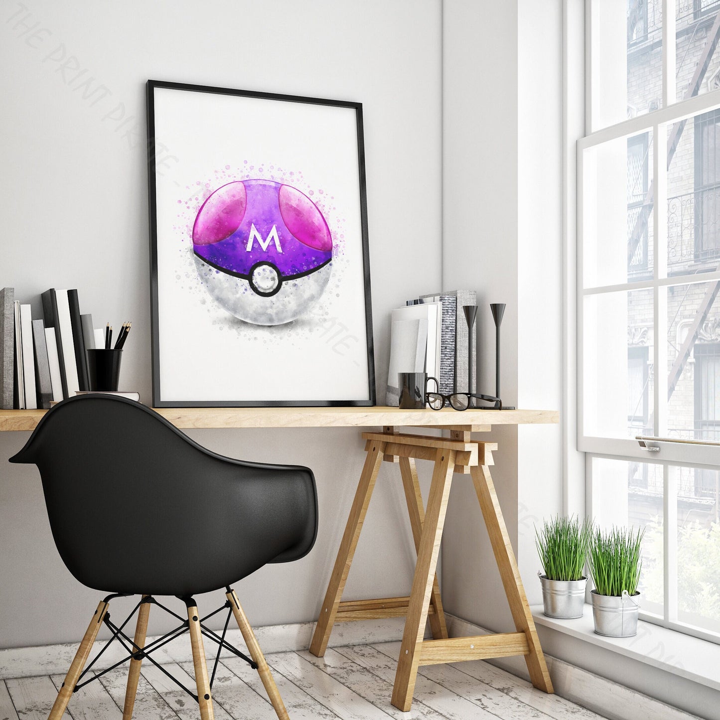 Pokemon 'MASTER BALL' Pokeball Watercolour Splash Wall Art Print