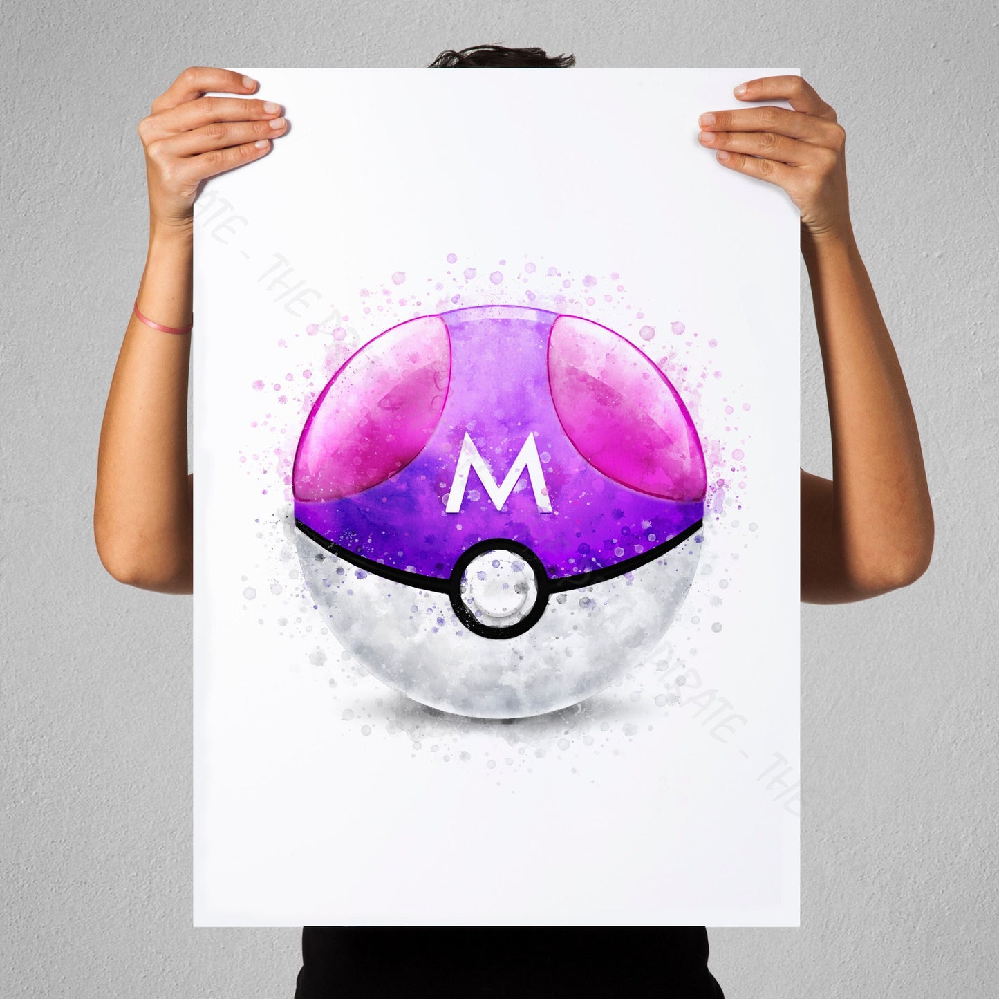 Pokemon 'MASTER BALL' Pokeball Watercolour Splash Wall Art Print