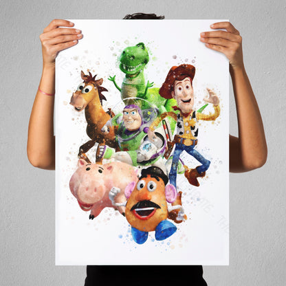 Disney Pixar 'ANDY'S TOYS' Toy Story Watercolour Splash Wall Art Print