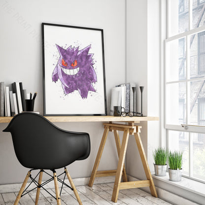 Pokemon 'GENGAR' Watercolour Splash Wall Art Print