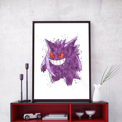 Pokemon 'GENGAR' Watercolour Splash Wall Art Print