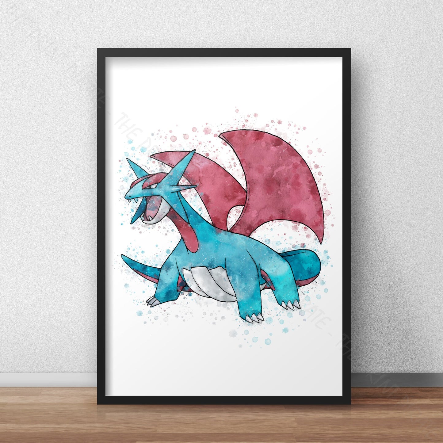 Pokemon 'SALAMENCE' Watercolour Splash Wall Art Print