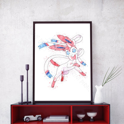 Pokemon 'SLYVEON' Watercolour Splash Wall Art Print