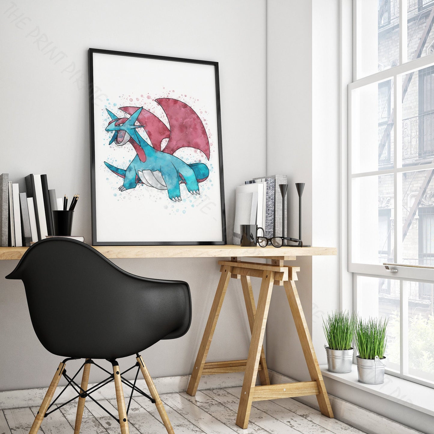 Pokemon 'SALAMENCE' Watercolour Splash Wall Art Print