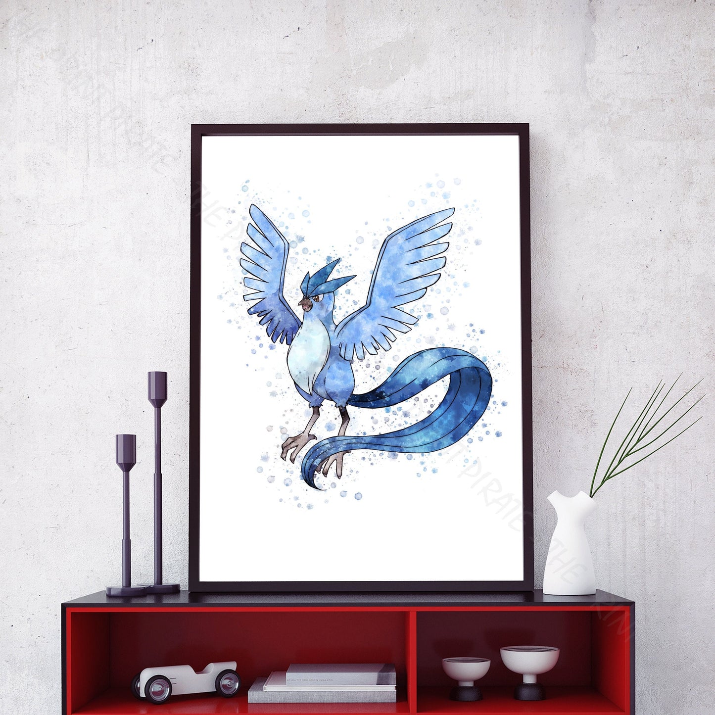 Pokemon 'ARTICUNO' Watercolour Splash Wall Art Print