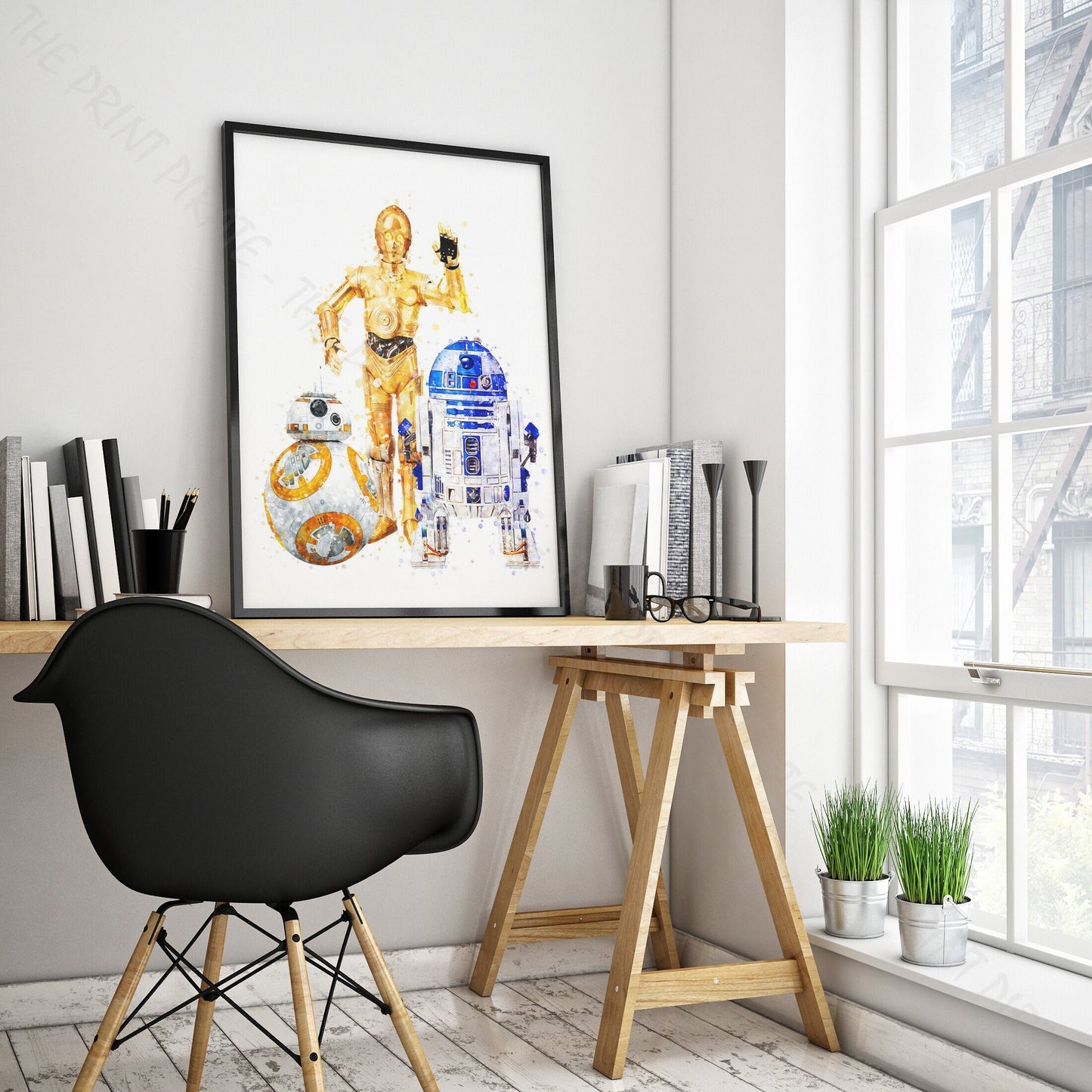 Star Wars 'R2-D2, C3PO & BB-8' Droid Watercolour Splash Wall Art Print