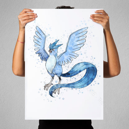 Pokemon 'ARTICUNO' Watercolour Splash Wall Art Print