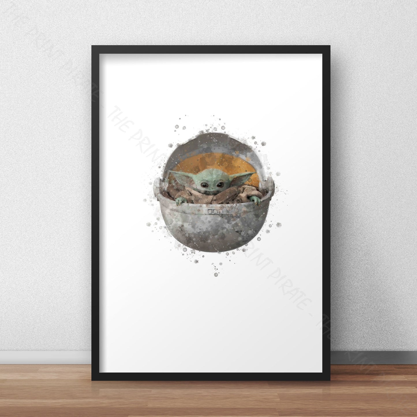 Star Wars 'BABY YODA  / GROGU POD' Watercolour Splash Wall Art Print