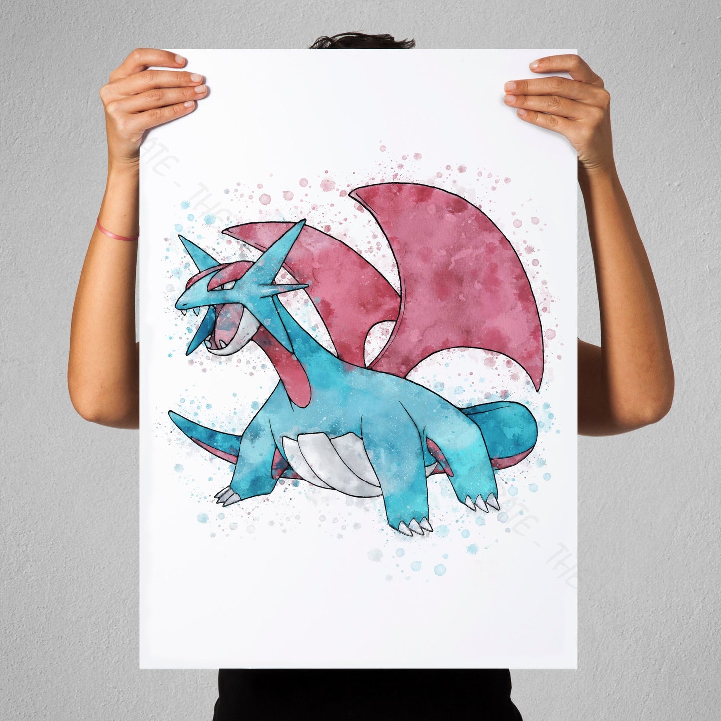 Pokemon 'SALAMENCE' Watercolour Splash Wall Art Print