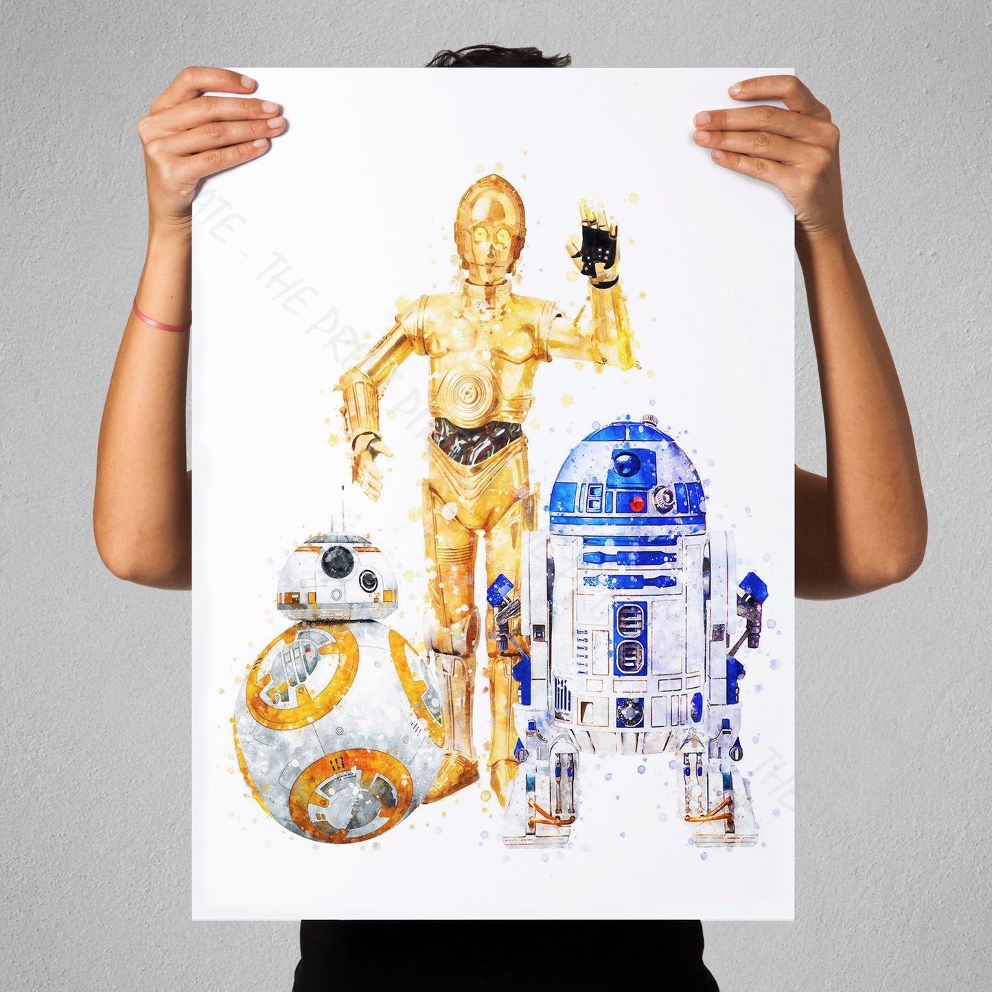 Star Wars 'R2-D2, C3PO & BB-8' Droid Watercolour Splash Wall Art Print