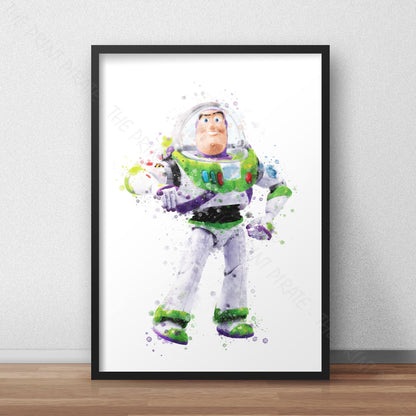 Disney Pixar 'BUZZ LIGHTYEAR' Toy Story Watercolour Splash Wall Art, Disney / Pixar Movie Film Character, Home Decor, Poster, A5, A4, A3 & A2 sizes