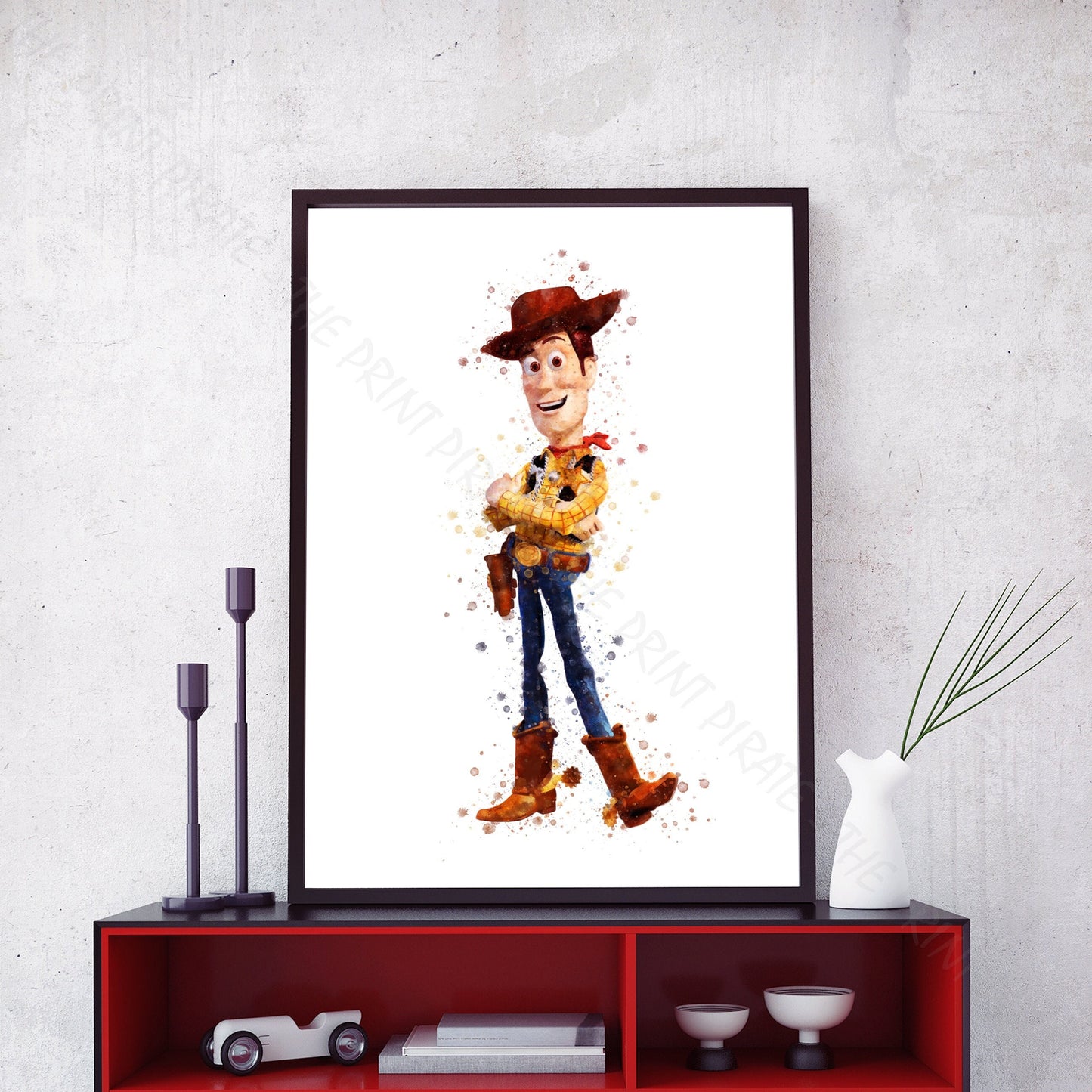 Disney Pixar 'COWBOY WOODY' Toy Story Watercolour Splash Wall Art Print