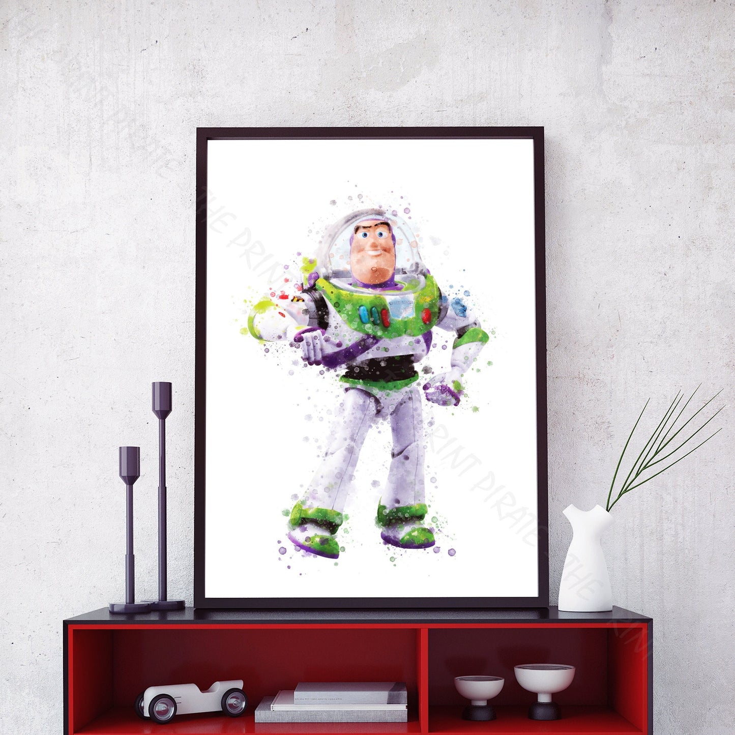 Disney Pixar 'BUZZ LIGHTYEAR' Toy Story Watercolour Splash Wall Art, Disney / Pixar Movie Film Character, Home Decor, Poster, A5, A4, A3 & A2 sizes