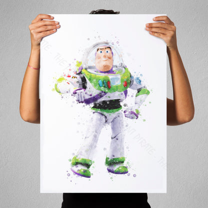 Disney Pixar 'BUZZ LIGHTYEAR' Toy Story Watercolour Splash Wall Art, Disney / Pixar Movie Film Character, Home Decor, Poster, A5, A4, A3 & A2 sizes