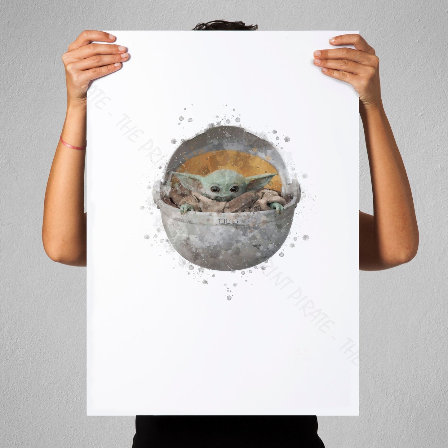 Star Wars 'BABY YODA  / GROGU POD' Watercolour Splash Wall Art Print