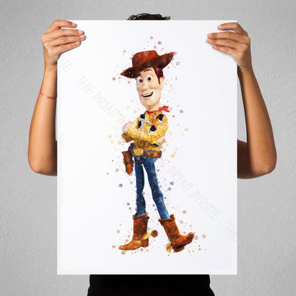 Disney Pixar 'COWBOY WOODY' Toy Story Watercolour Splash Wall Art Print