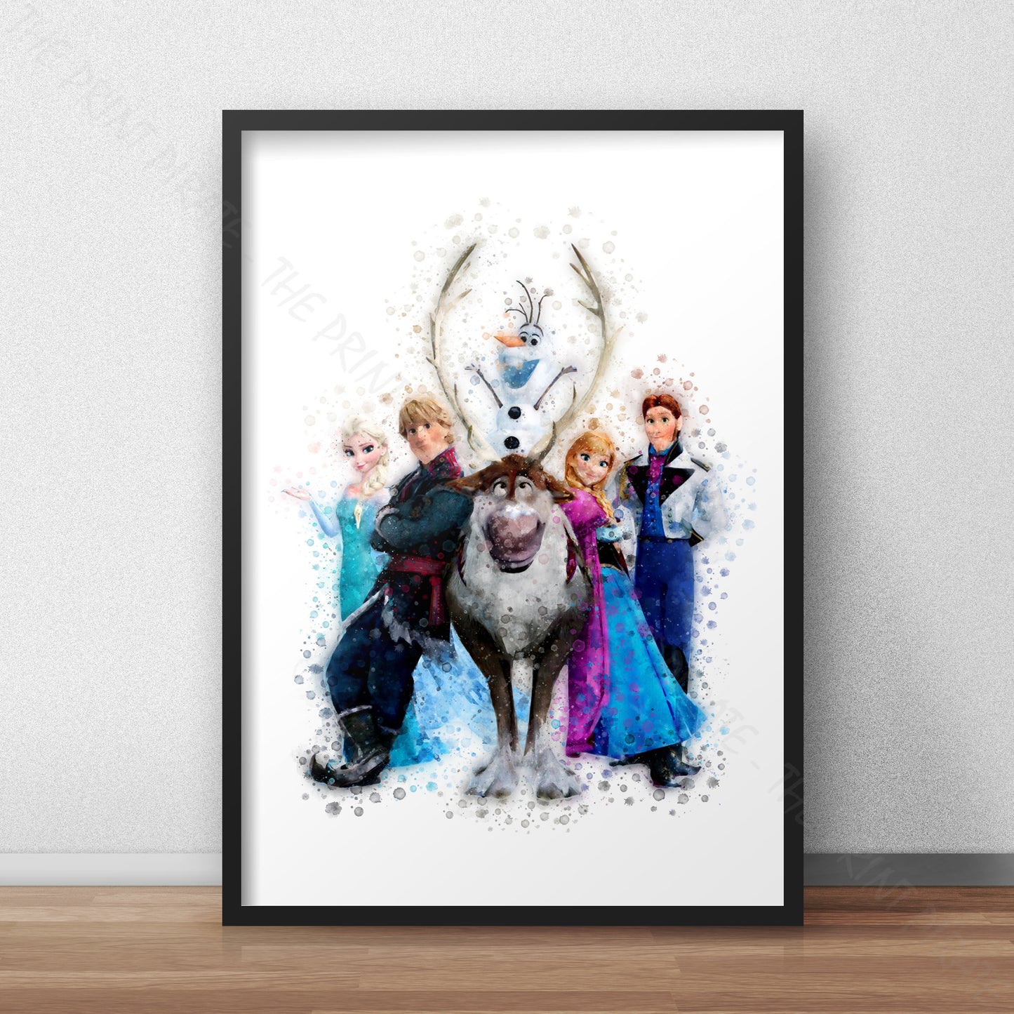 Disney 'FROZEN GROUP' Frozen Character Watercolour Splash Wall Art Print