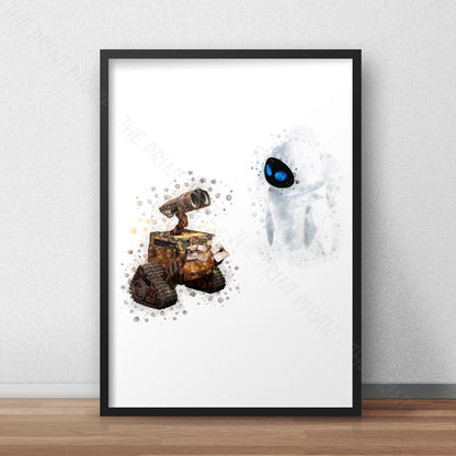 Disney Pixar 'WALL-E AND EVE' Watercolour Splash Wall Art Print