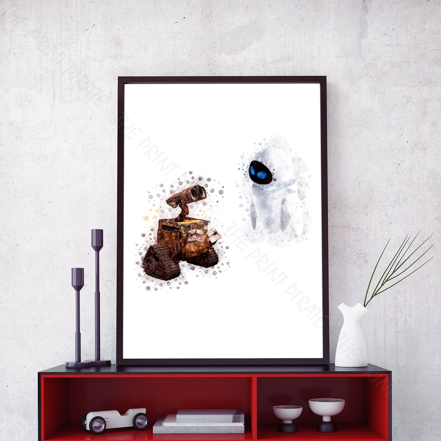 Disney Pixar 'WALL-E AND EVE' Watercolour Splash Wall Art Print