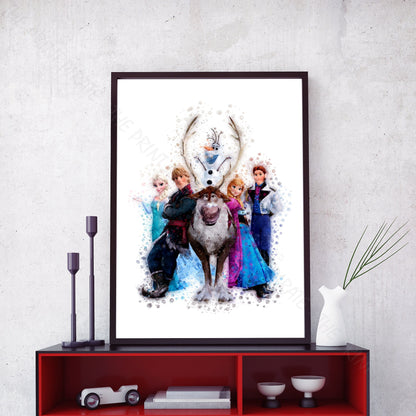 Disney 'FROZEN GROUP' Frozen Character Watercolour Splash Wall Art Print