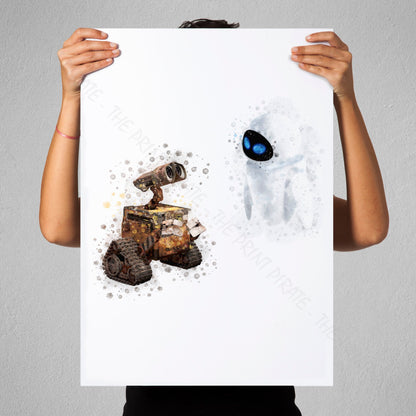 Disney Pixar 'WALL-E AND EVE' Watercolour Splash Wall Art Print