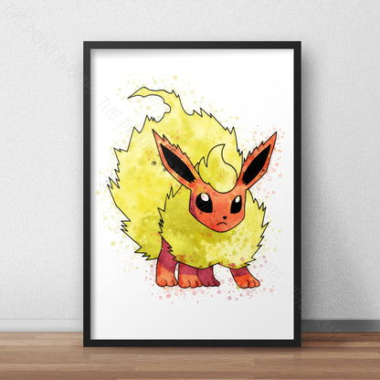 Pokemon 'FLAREON' Watercolour Splash Wall Art Print