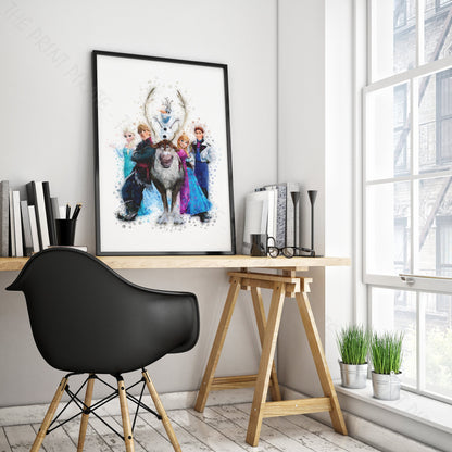 Disney 'FROZEN GROUP' Frozen Character Watercolour Splash Wall Art Print