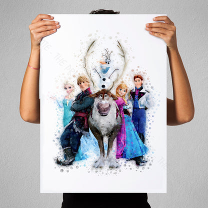 Disney 'FROZEN GROUP' Frozen Character Watercolour Splash Wall Art Print