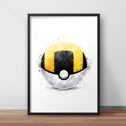 Pokemon 'ULTRA BALL' Pokeball Watercolour Splash Wall Art Print