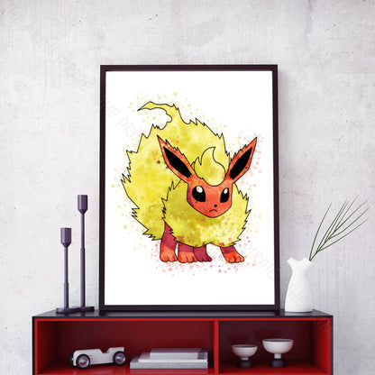 Pokemon 'FLAREON' Watercolour Splash Wall Art Print