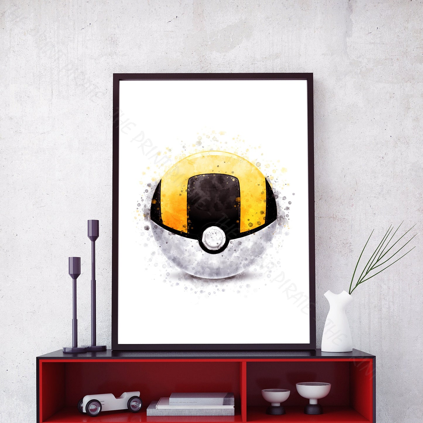 Pokemon 'ULTRA BALL' Pokeball Watercolour Splash Wall Art Print