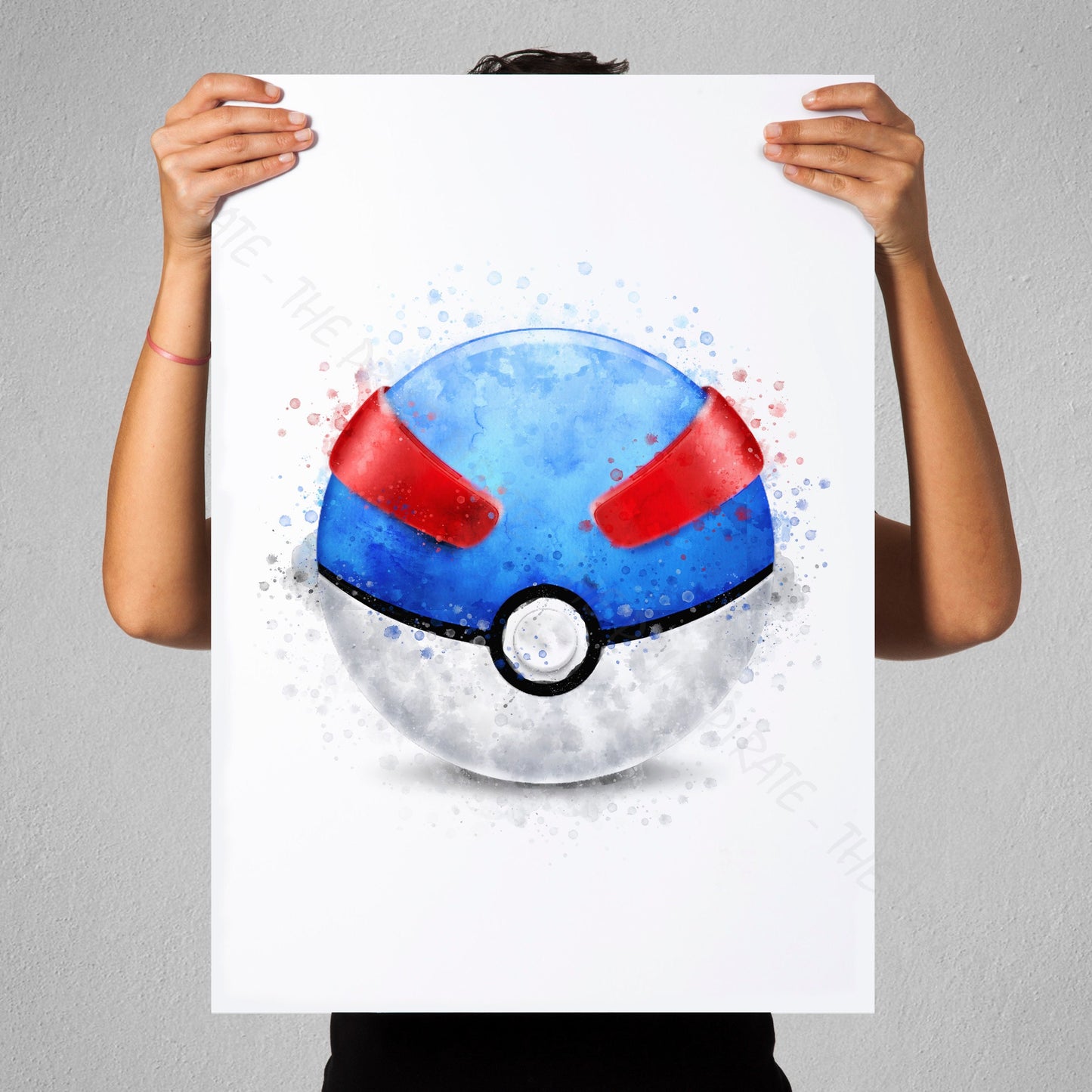 Pokemon 'GREAT BALL' Pokeball Watercolour Splash Wall Art Print