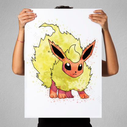 Pokemon 'FLAREON' Watercolour Splash Wall Art Print