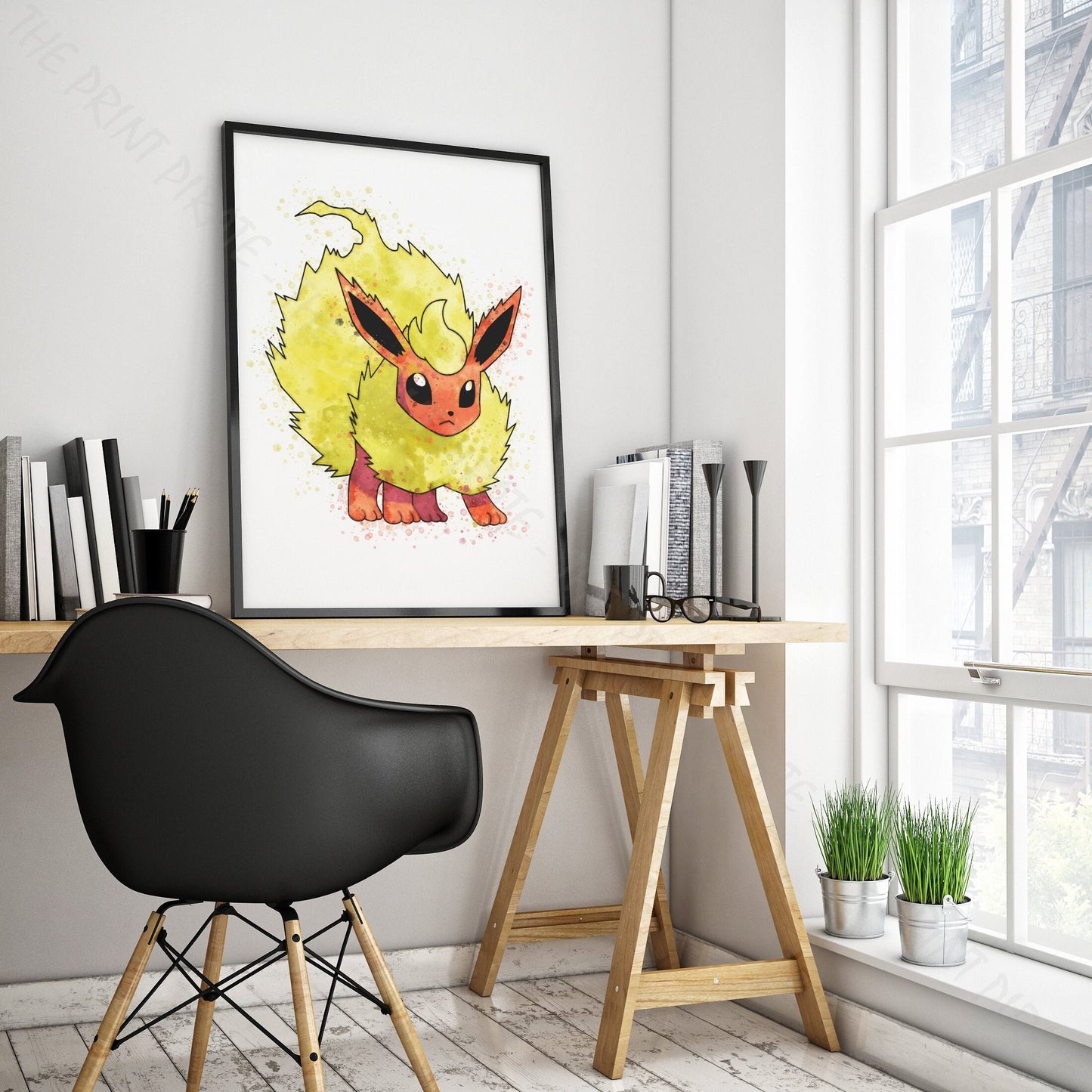 Pokemon 'FLAREON' Watercolour Splash Wall Art Print